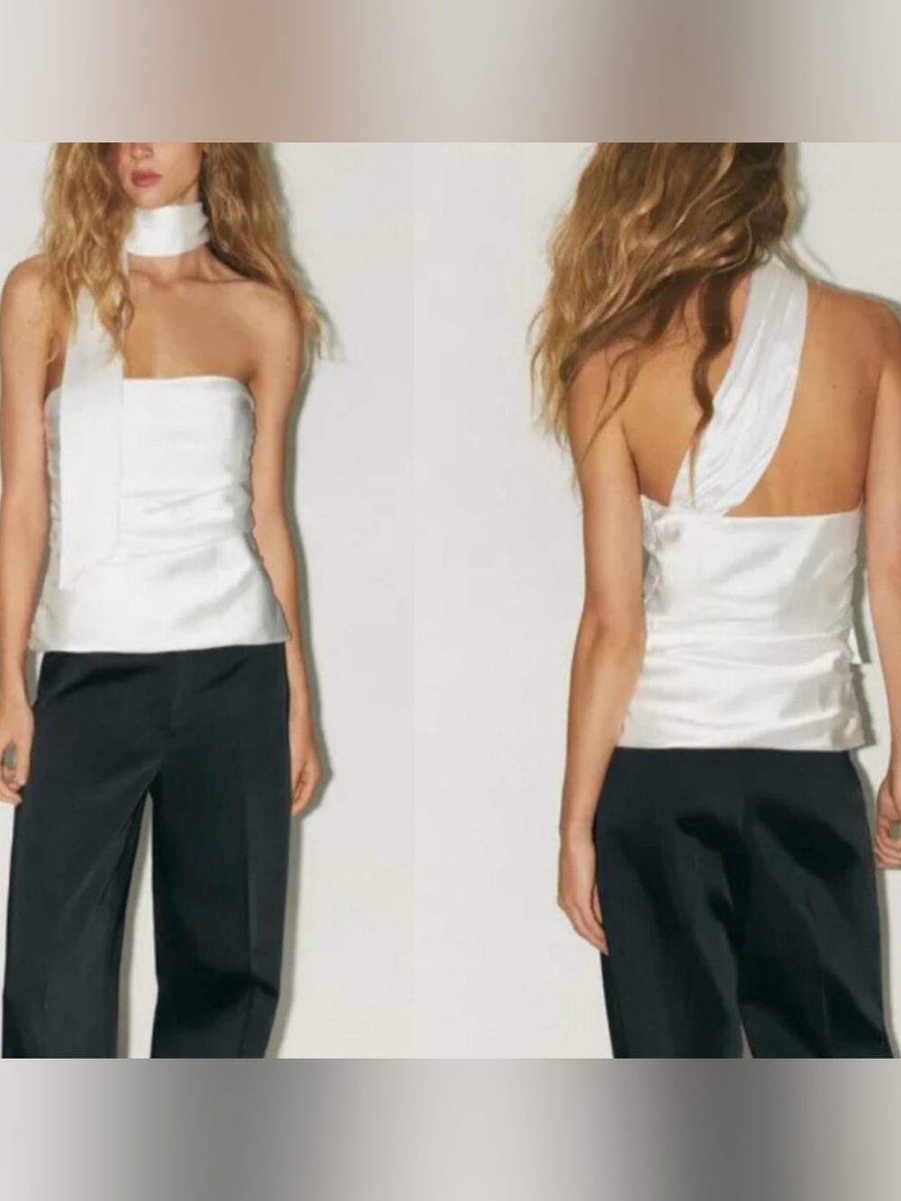 Zara White Draped Satin Strapless Foulard Top Sz XS